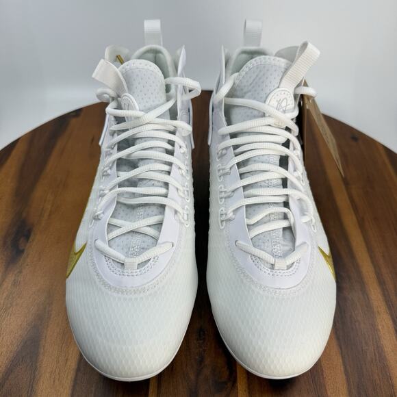 Nike Huarache 9 Elite Mid Mens 10.5 LAX Lacrosse White/Gold NEW - Picture 2 of 8